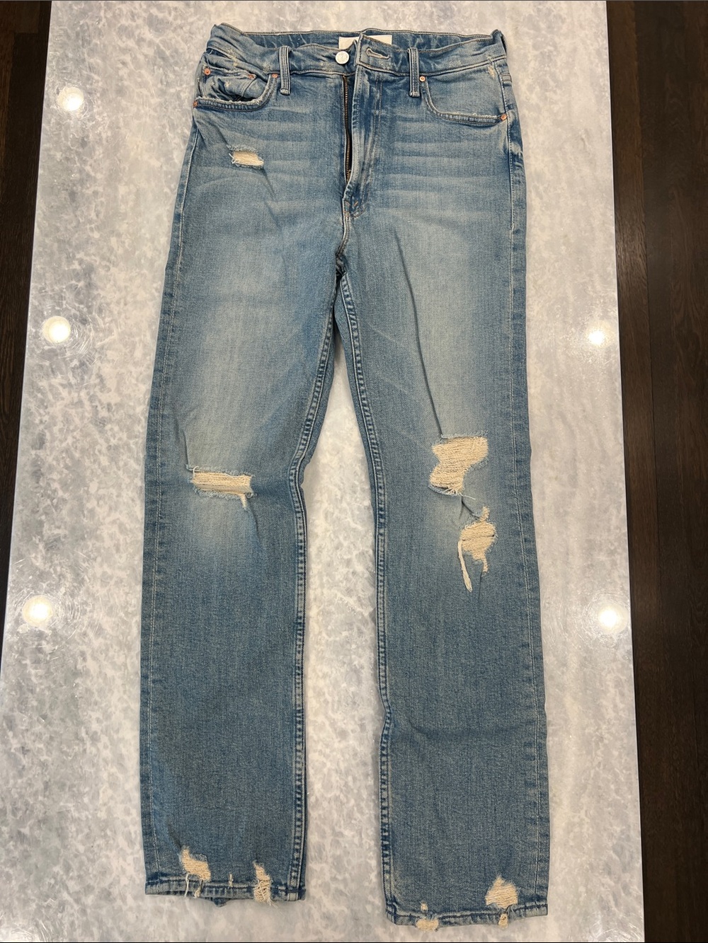 Light Wash Distressed Straight-Leg Jeans